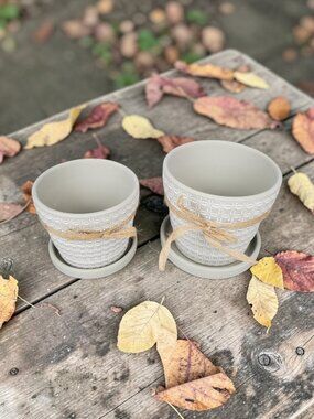 Set Of 2 Vintage Style Terracotta Planting Pots With Matching Saucer